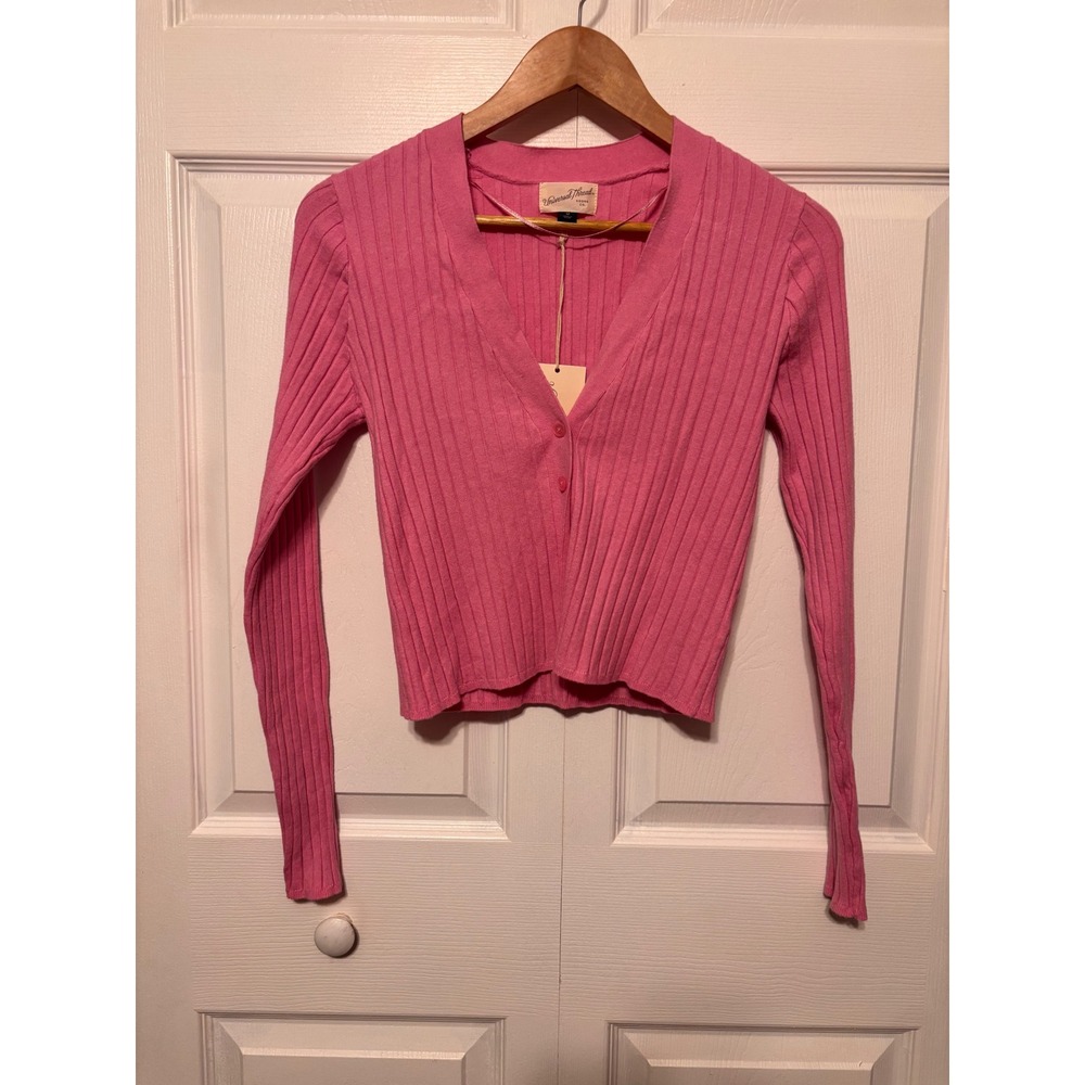 Universal Thread Pink Ribbed V-Neck Button Front Cardigan Sweater Medium NWT